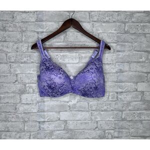 Cacique Full Coverage‎ Bra 44DDD Purple Lace Overlay Underwire Smooth Cup
